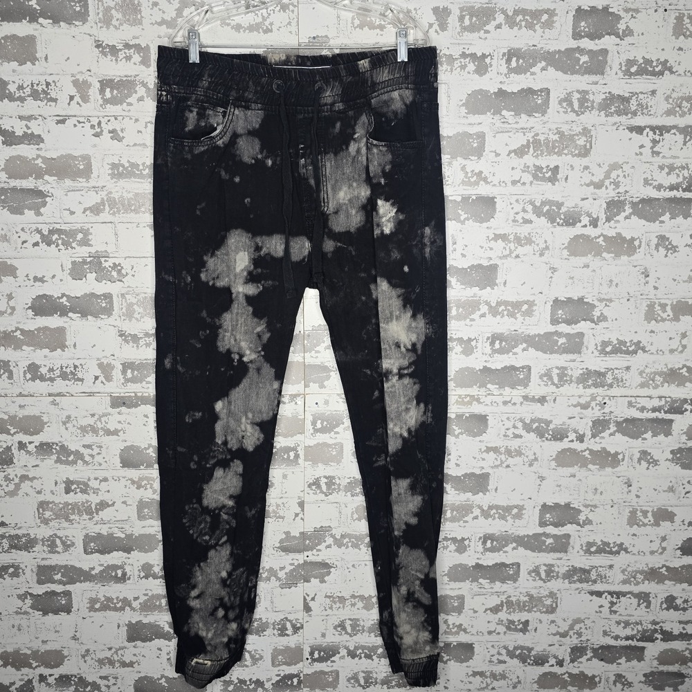 Smoke Rise Jeans Men XL 36x31 Black Tie Dye Denim 5 Pocket Elastic Waist Tapered